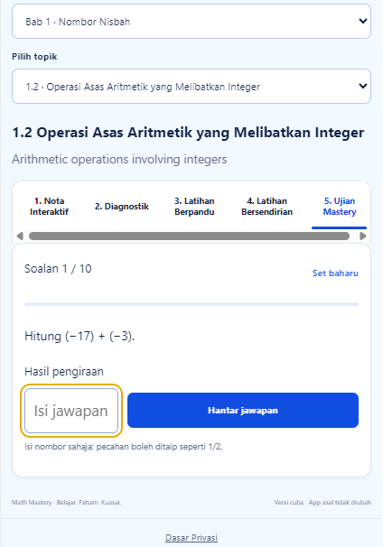 Contoh soalan ujian mastery dalam aplikasi