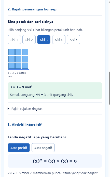 Terokai kuasa dua melalui petak unit
