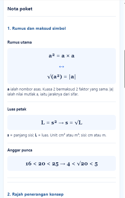 Rumus kuasa dua dan punca kuasa dua