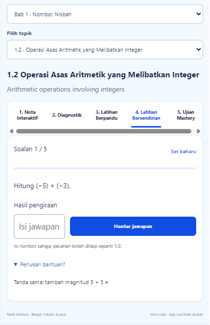 Soalan latihan bersendirian dalam aplikasi