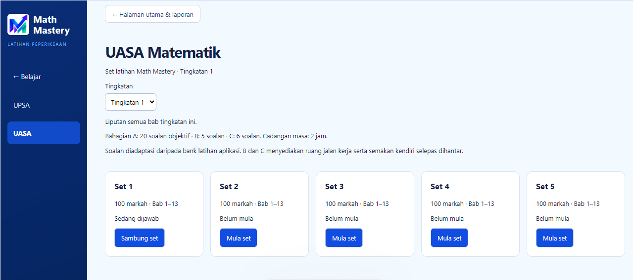 Senarai ujian percubaan UASA Tingkatan 1 dalam Math Mastery